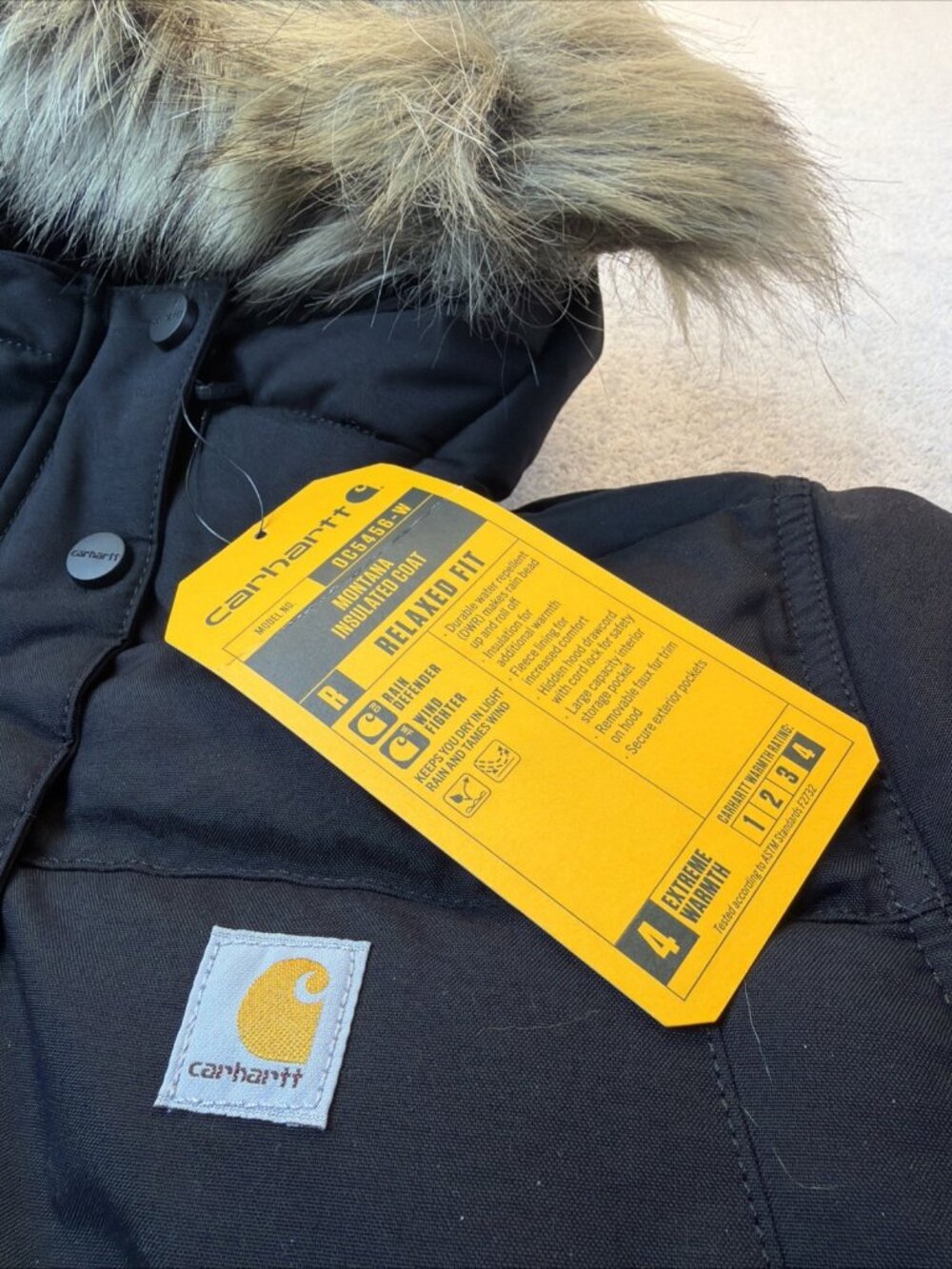 Carhartt Woman Rain Defender Faux Fur Hooded Parka Extreme Warm Black SZ M NEW - Picture 3 of 10